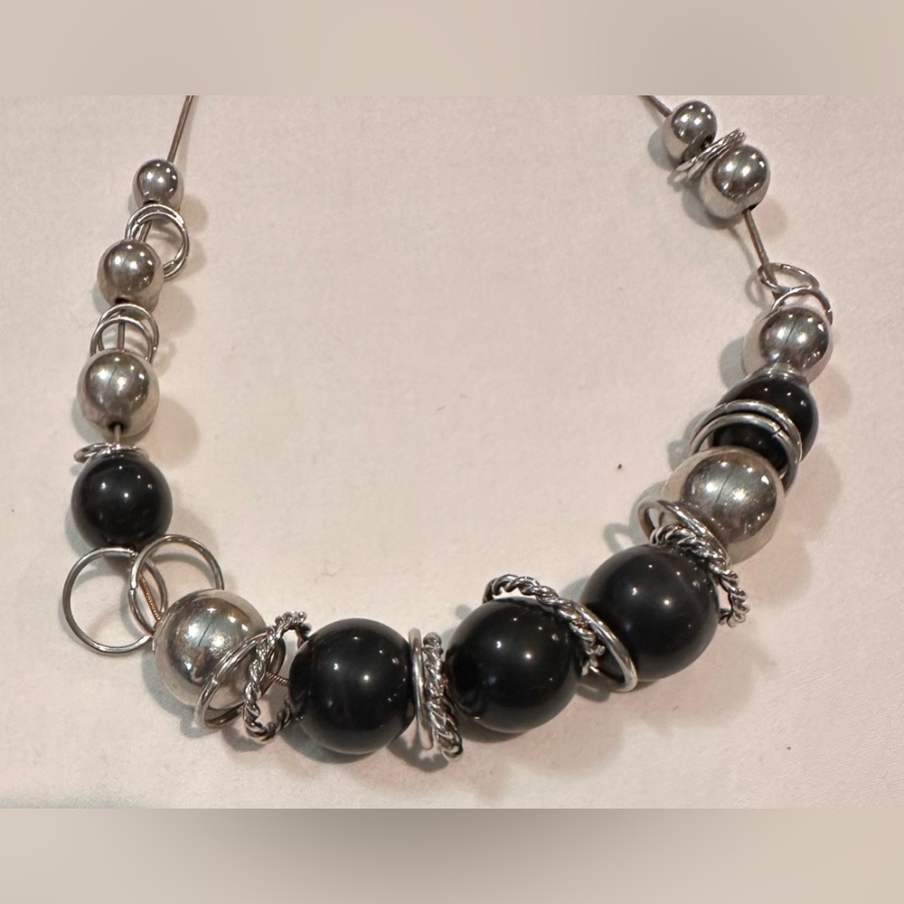 Silver & Black Ball‎ & Disc Necklace